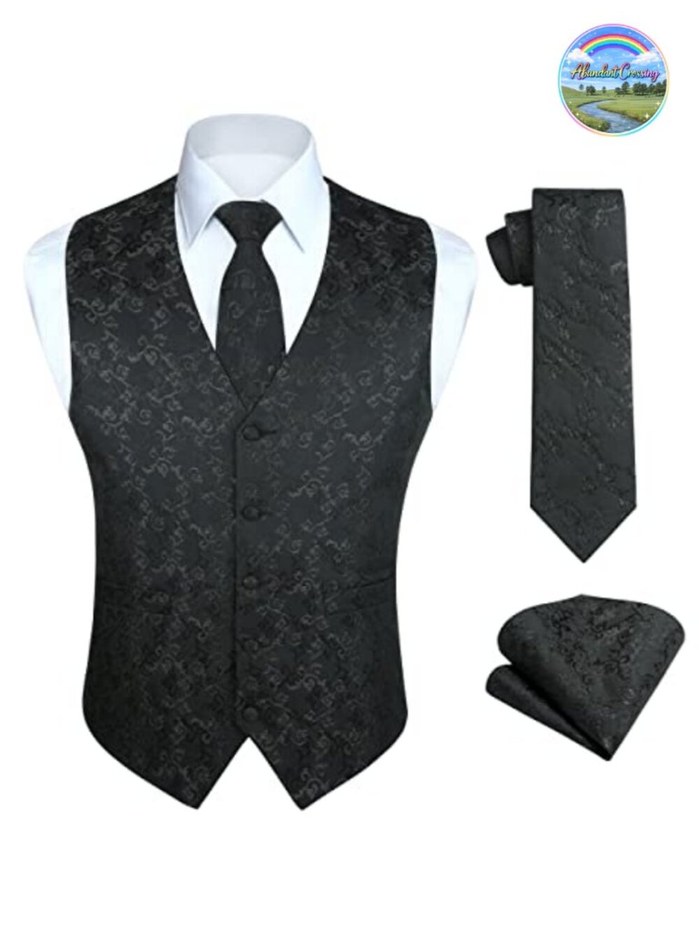 Men's Paisley Jacquard Vest Tie Pocket Square Set Classic Formal Suit Tuxedo